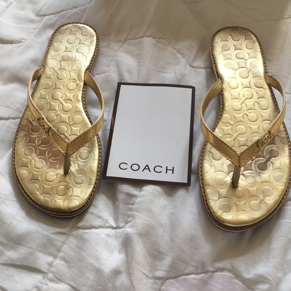 Coach Devlynn Metallic Gold Sandal - Picture 1 of 8